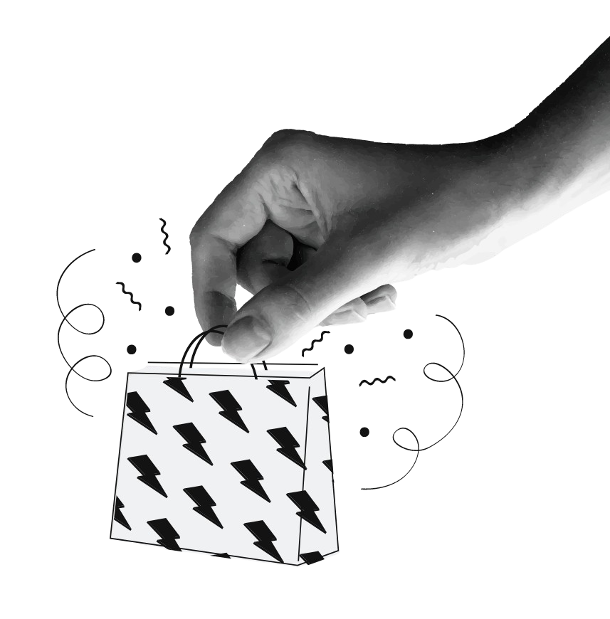 Lightning-patterned shopping bag representing commerce growth